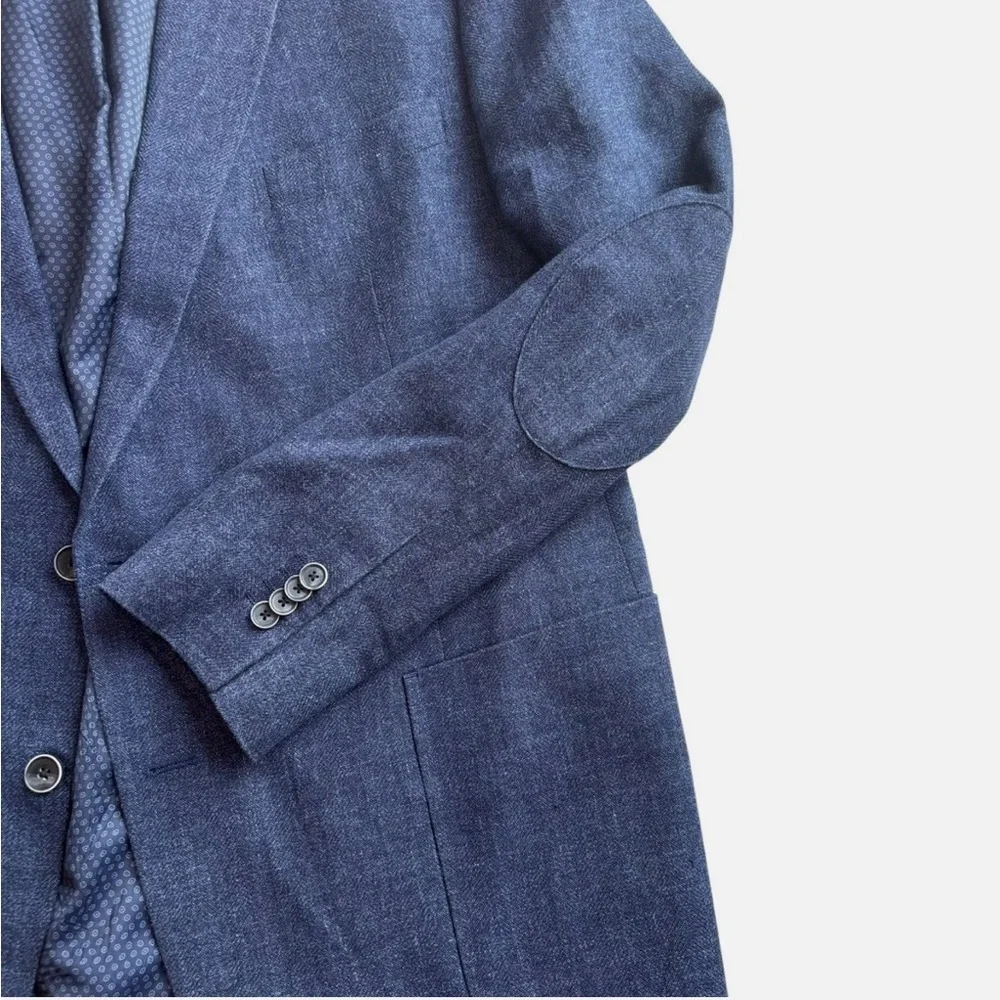 Joseph Abboud Sport Coat Blazer Men's 50L Linen/Wool Blue Elbow Patches Academia